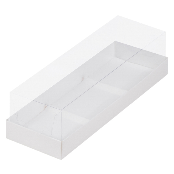 Коробка под муссовые пирожные на 3шт, с пластиковой крышкой, Белая, 290*95*80мм, шт