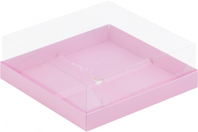Коробка под муссовые пирожные на 4шт, с пластиковой крышкой, Розовая матовая, 170*170*60мм, шт