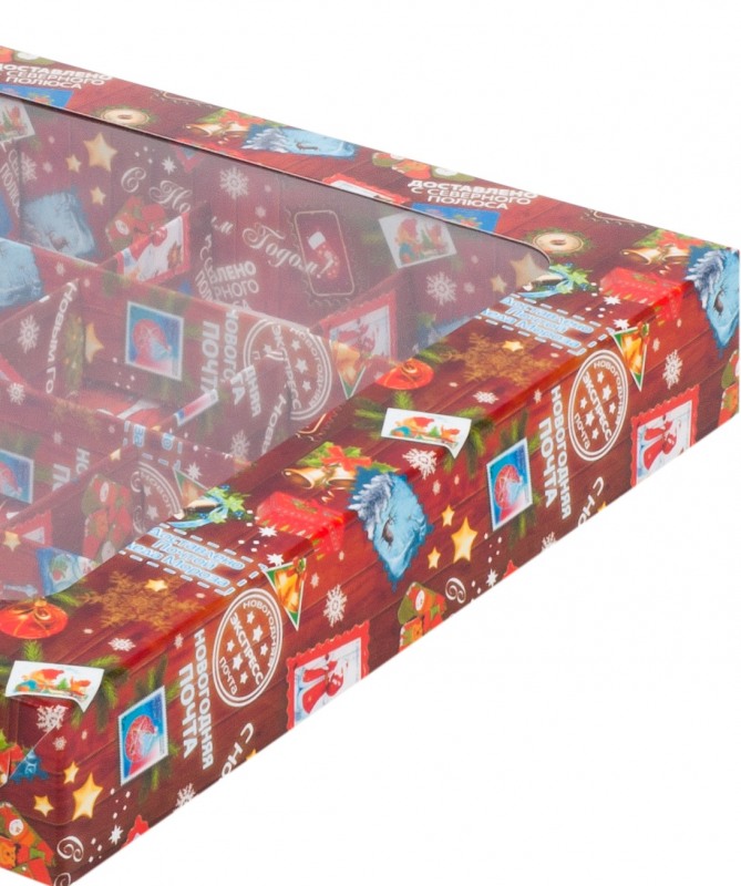 Коробка для 5 конфет с окном, "Новогодняя почта", 235*70*30мм, шт