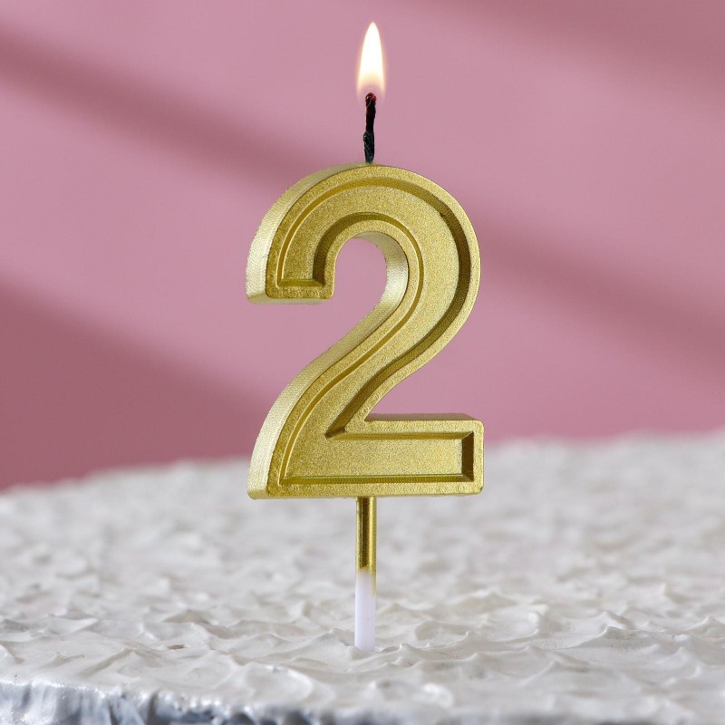 Свеча в торт цифра "2", золото, шт