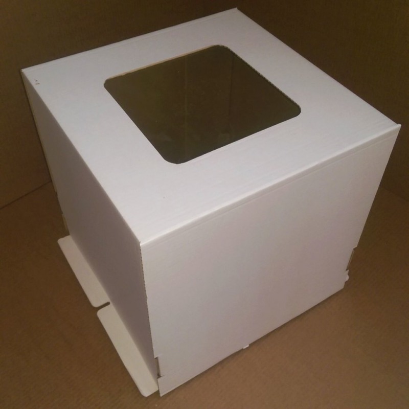 Коробка для торта 420*420*450мм, микрогофрокартон, белая, с окном АРТ
