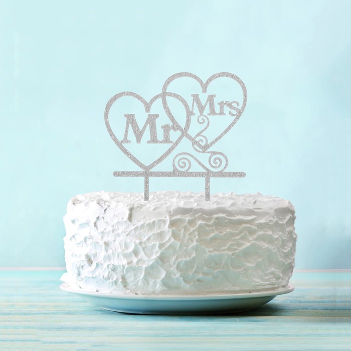 Топпер на торт "MR and Mrs", цвет серебро, шт