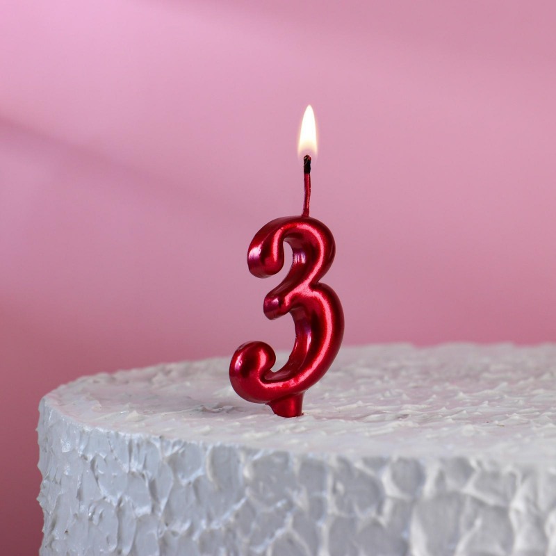 Свеча в торт цифра "3", рубиновый, шт