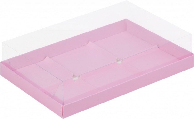 Коробка под муссовые пирожные на 6шт, с пластиковой крышкой, Розовая матовая, 300*195*80мм, шт