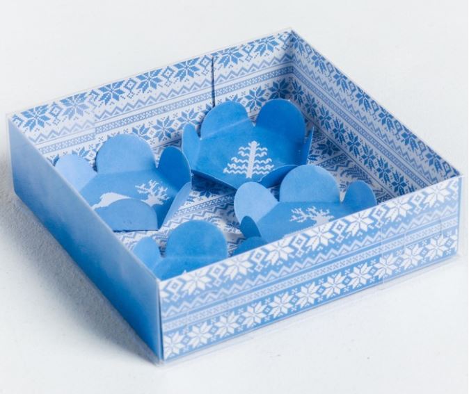 Коробочка для макарун с подложками"Новогодний подарок",12*12*3 см, 1 шт.