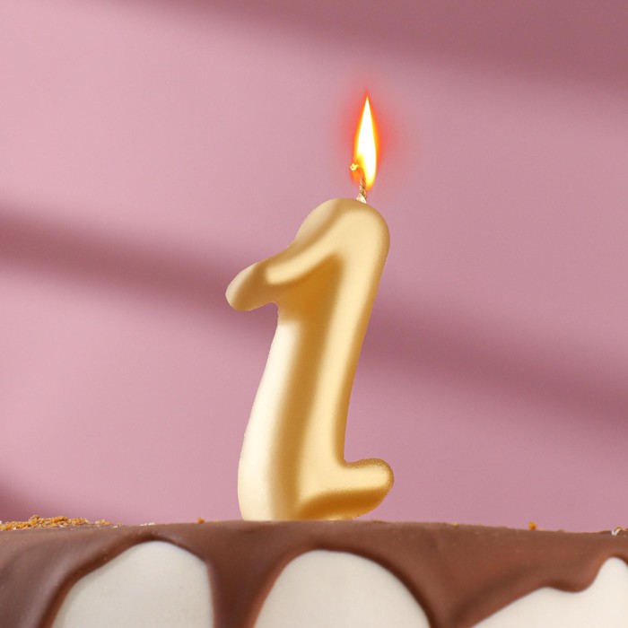 Свеча для торта цифра "Овал" золотая "1", большая, 1 шт.