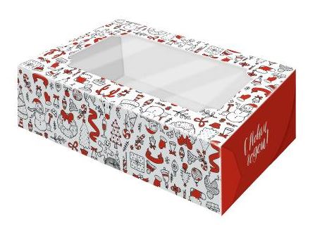 Коробка для зефира с окном "С Новым Годом (красный)", 250*150*70мм, шт