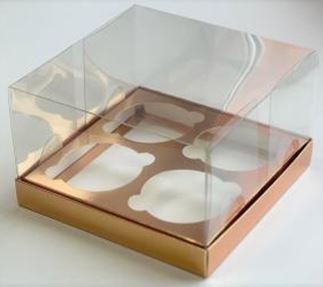 Коробка для 4 капкейков ПРЕМИУМ с прозрачной крышкой ЗОЛОТО, 160*160*100мм, шт