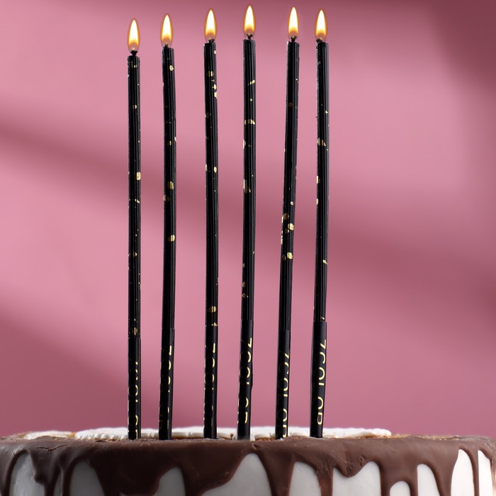 Набор свечей в торт, "Исполнение желаний", чёрный с золотом, 6 шт, набор
