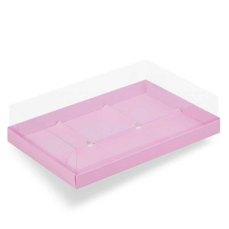 Коробка под муссовые пирожные на 6шт, с пластиковой крышкой, Розовая матовая, 260*170*60мм, шт