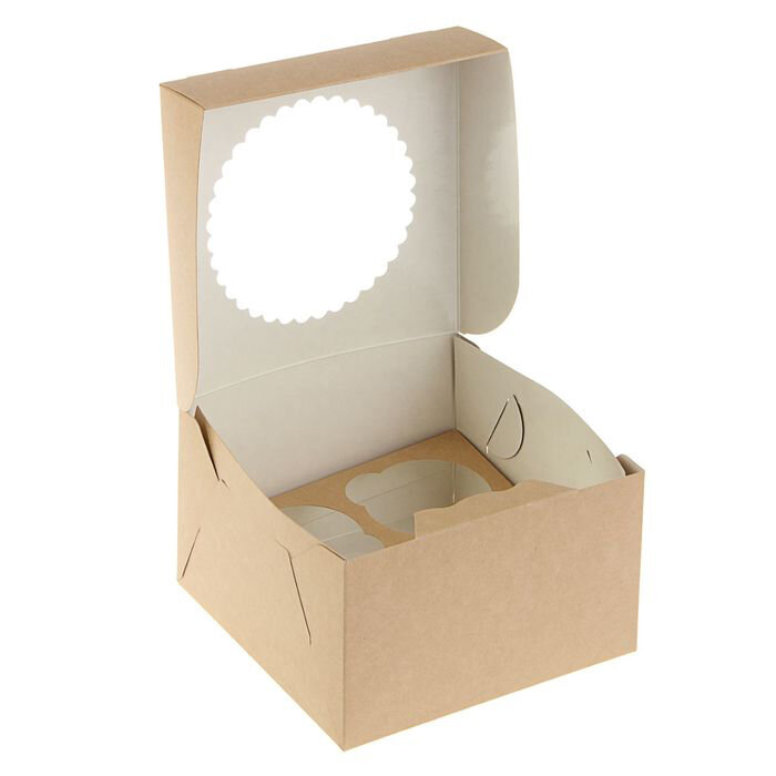Короб картонный для Капкейков с окном 16*16*10 (ECO MUF) 4 капа