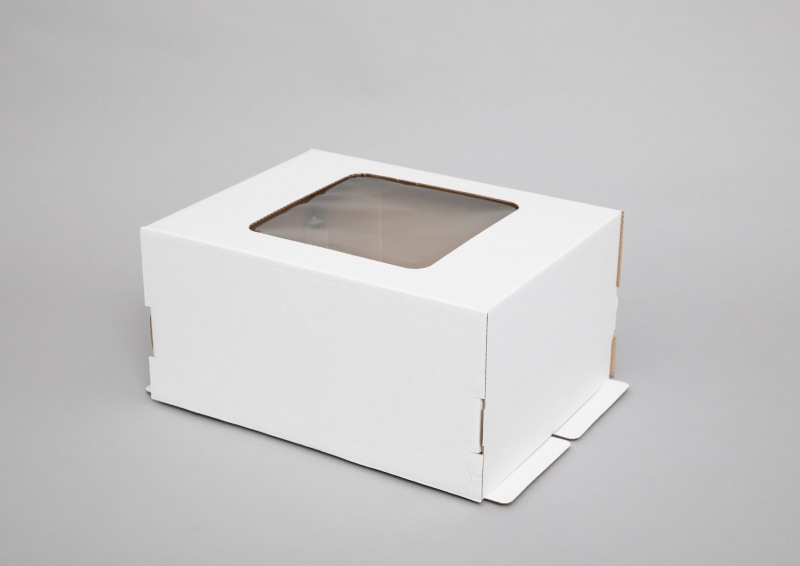 Коробка для торта 400*300*200мм, белая, с окном, АРТ