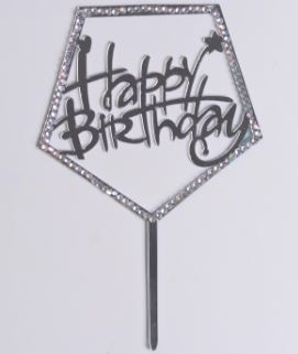 Топпер в торт С днем рождения, со стразами, цвет серебряный, шт