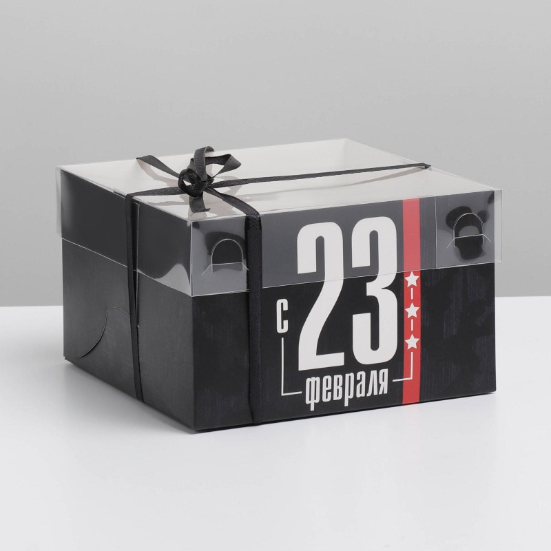 Коробка на 4 капкейка с PVC крышкой «23 февраля», 16*16*10 см