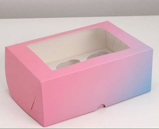 Коробка для 6 капкейков, "Розово-Голубая", с окном, 250*170*100мм, шт