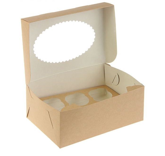 Короб картонный для Капкейков с окном 25*17*10 (ECO MUF) 6 капов