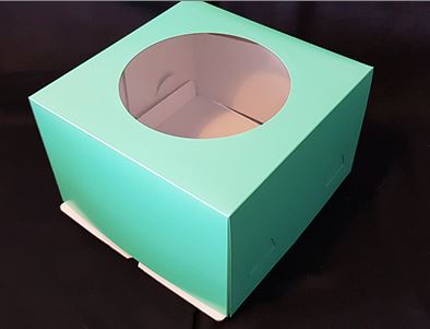 Коробка для торта С КРУГЛЫМ ОКНОМ 30*30*19 см Салатовая, на -4кг