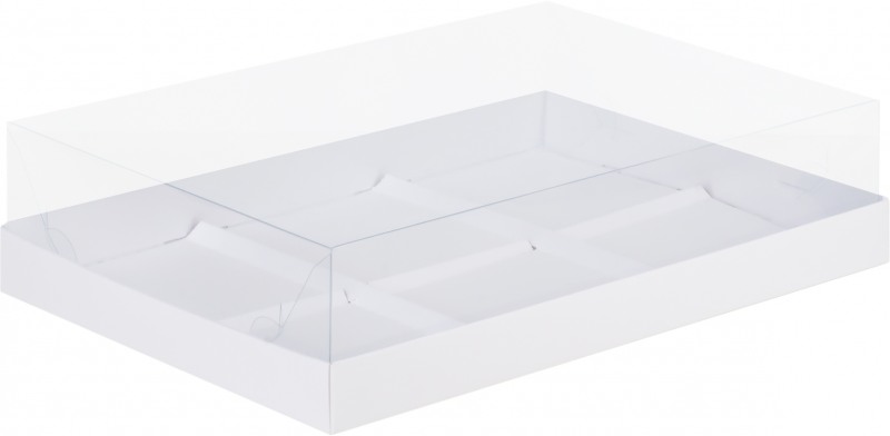 Коробка под муссовые пирожные на 6шт, с пластиковой крышкой, Белая, 300*195*80мм, шт