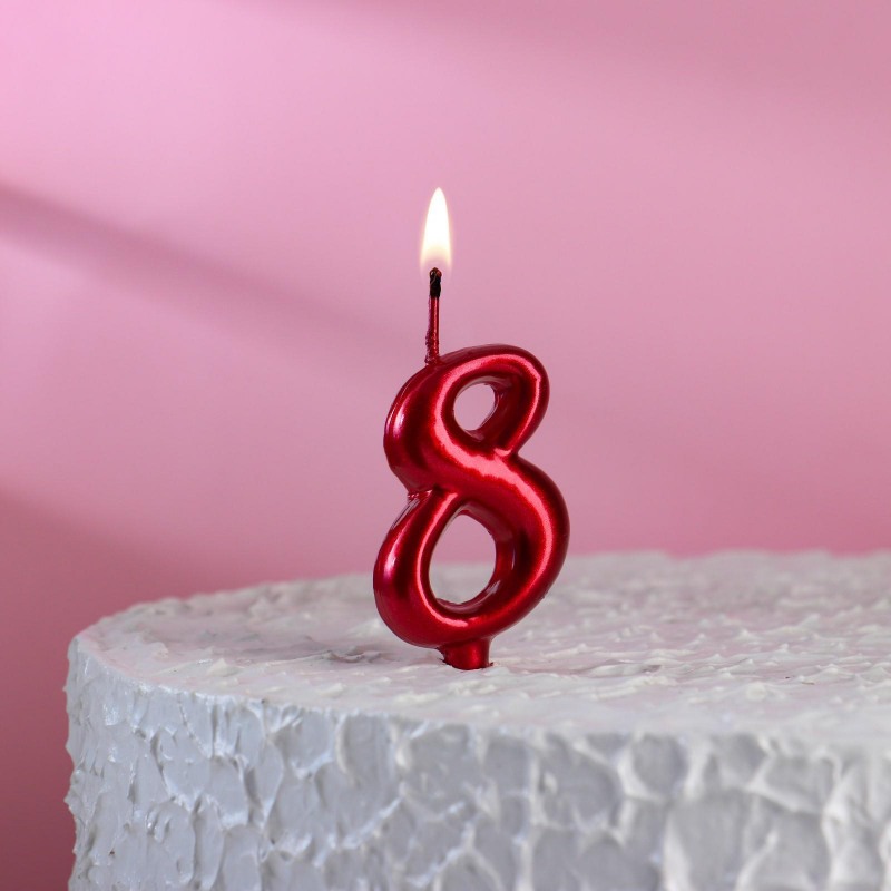 Свеча в торт цифра "8", рубиновый, шт