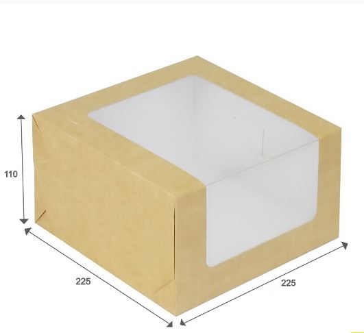 Коробка для торта, 225*225*110мм, картон, КРАФТ, с окном