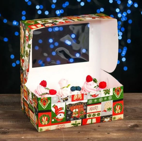 Коробка для 6 капкейков "Новогодний микс" с окном, 250*170*100мм, шт