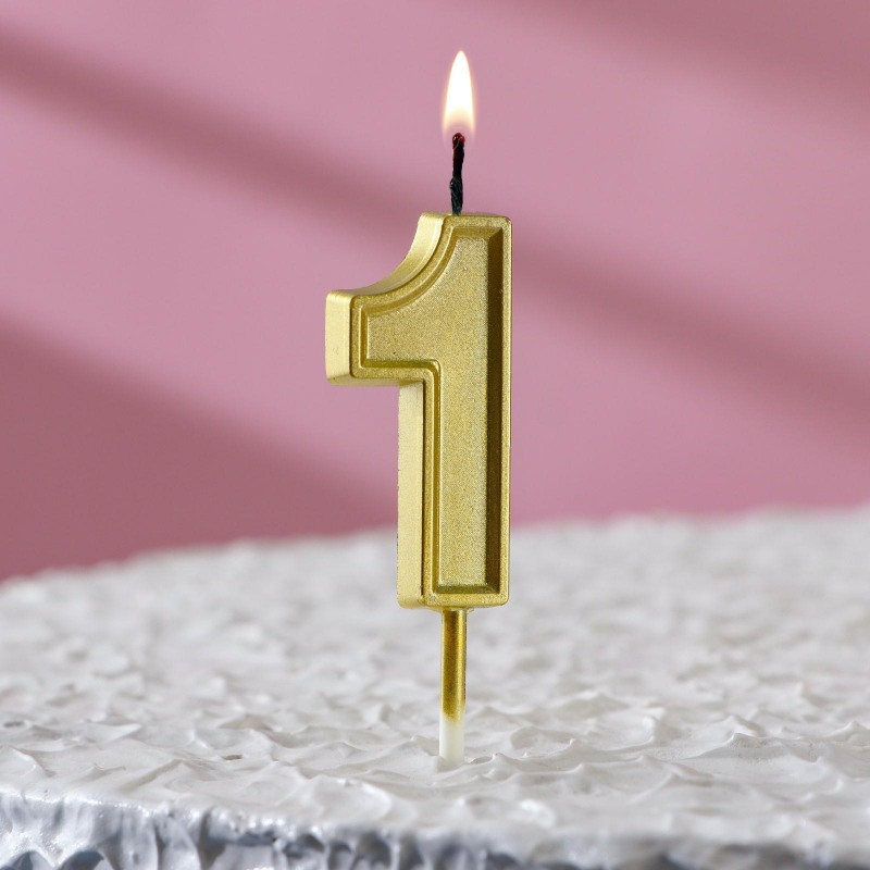 Свеча в торт цифра "1", золото, шт