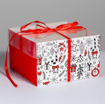 Коробка для 4 капкейков "Время добрых подарков",16*16*10см, шт
