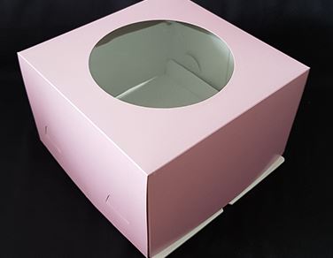 Коробка для торта С КРУГЛЫМ ОКНОМ 30*30*19 см Розовая, на -4кг