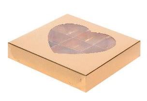Коробка для 9 конфет с окном сердце ЗОЛОТО, 160х160х30мм, РК, шт