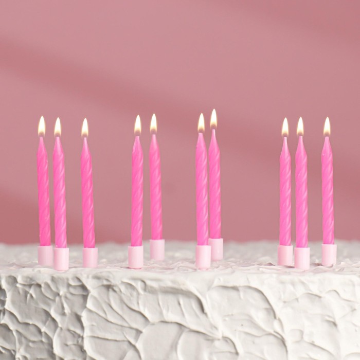 Свечи в торт "Неон" Розовые, h7см, 10шт набор