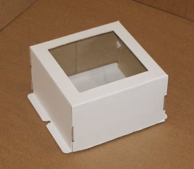Коробка для торта, 220*220*70мм, мелованный картон, белая, с окном