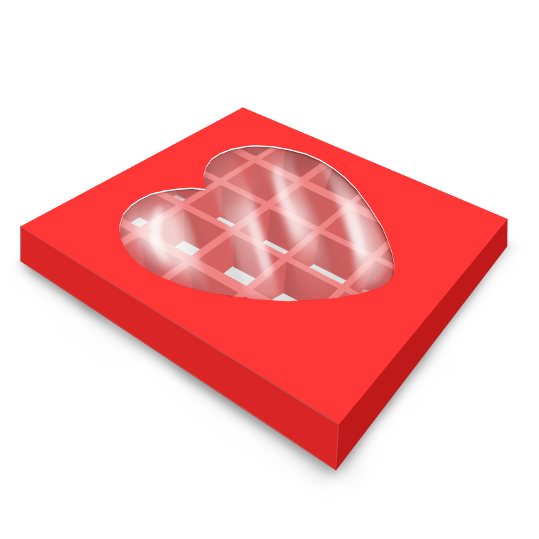 Коробка для 25 конфет с окном Сердце, Красная, 220*220*33мм, шт