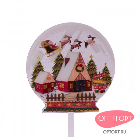 Топпер «Merry Christmas» волшебный шар (Санта над городом), 1шт