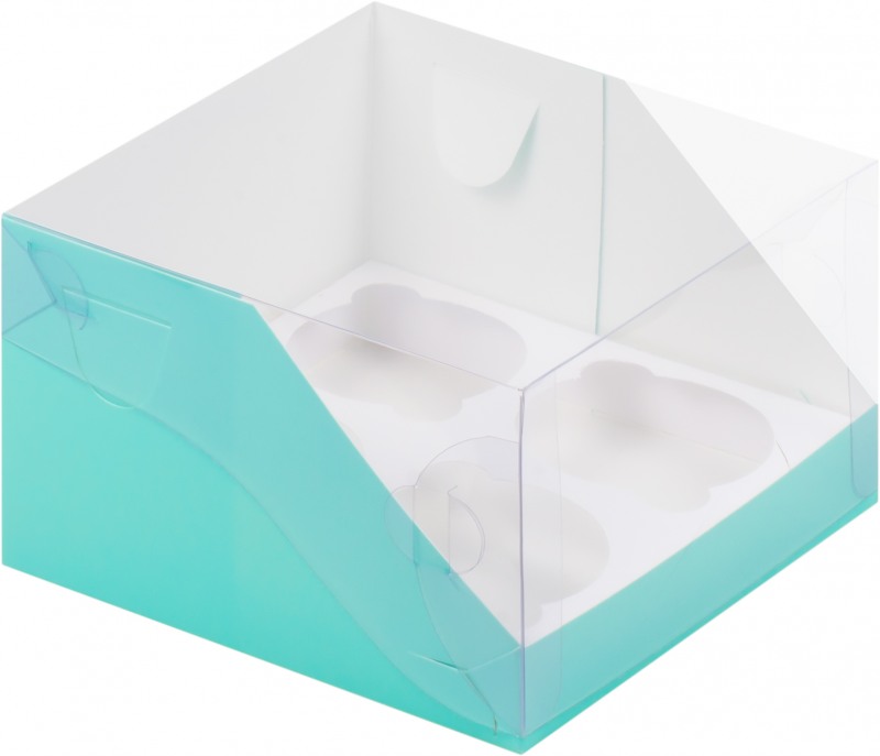 Коробка для 4 капкейков с пластиковой крышкой, ТИФФАНИ, 160*160*100мм, шт