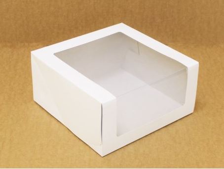 Коробка для торта, 180*180*100мм, мелованный картон, белая, с окном