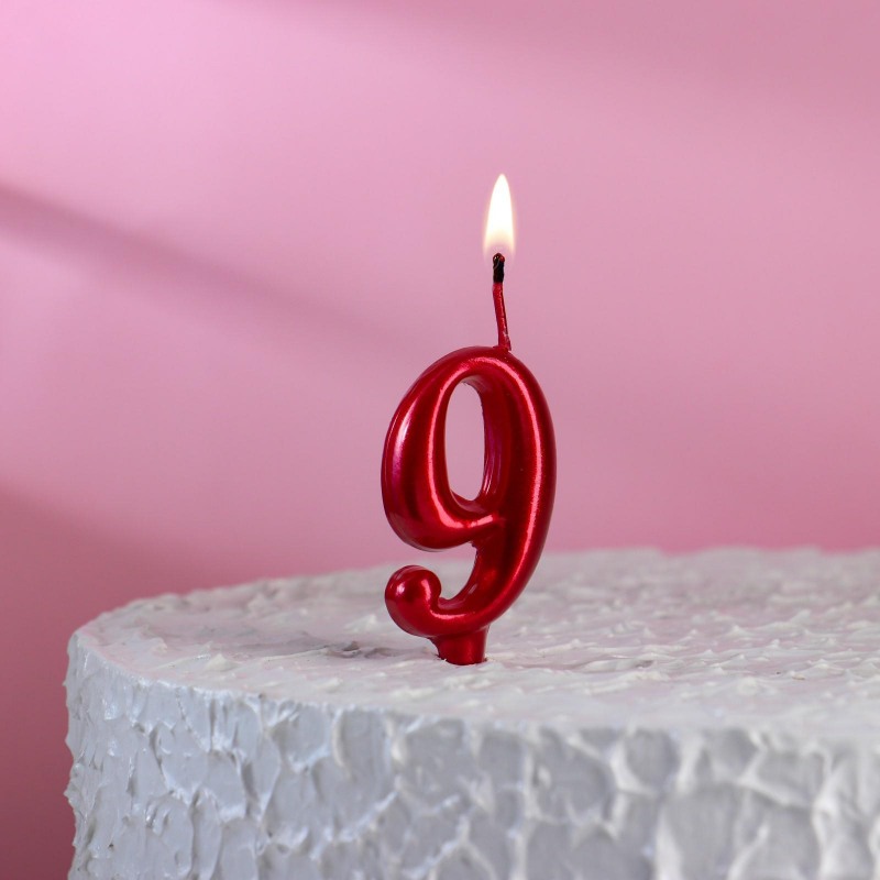 Свеча в торт цифра "9", рубиновый, шт