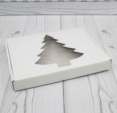 Коробка для пряников, печенья "Елка" 26*21*3см, с окном, белая, шт