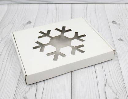 Коробка для пряников, печенья "Снежинка", 26*21*3, с окном, белая, шт