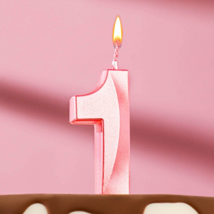 Свеча в торт "Грань" цифра "1" розовая, h5см, шт
