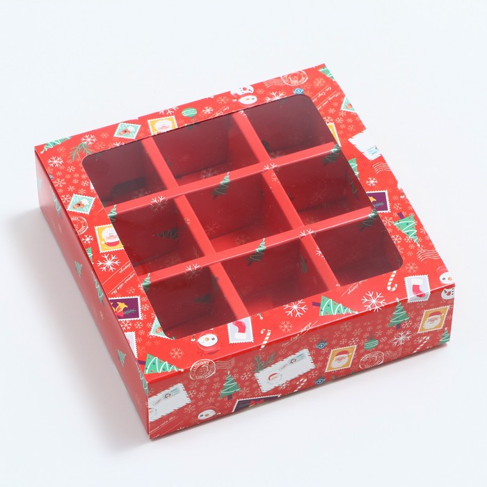 Коробка для 9 конфет с окном, "Новогодняя почта", 137*137*35мм, шт