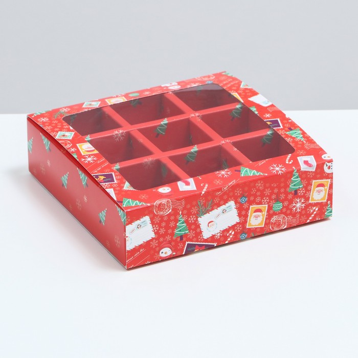 Коробка для 9 конфет с окном, "Новогодняя почта", 137*137*35мм, шт
