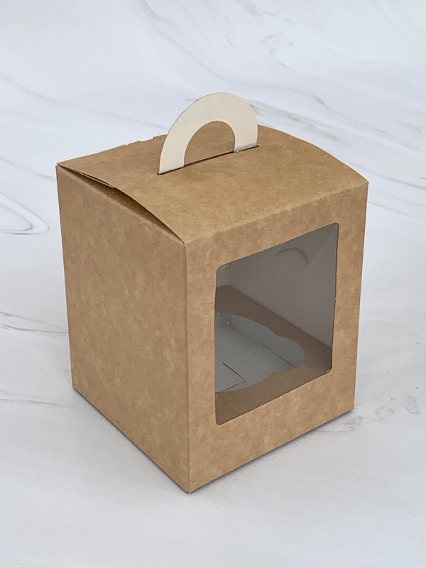 Коробка для 1 капкейка, КРАФТ, с окном, 92*92*111мм, шт