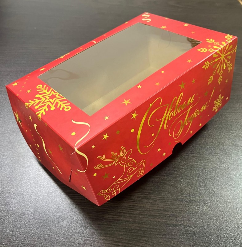 Коробка для 6 капкейков с окном, Рождественский подарок