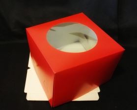 Коробка для торта С КРУГЛЫМ ОКНОМ 30*30*19 см Красная, на -4кг
