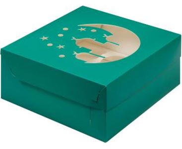 Коробка для 9 капкейков "Мечеть" ЗЕЛЕНАЯ Матовая с окном, 235*235*100, шт