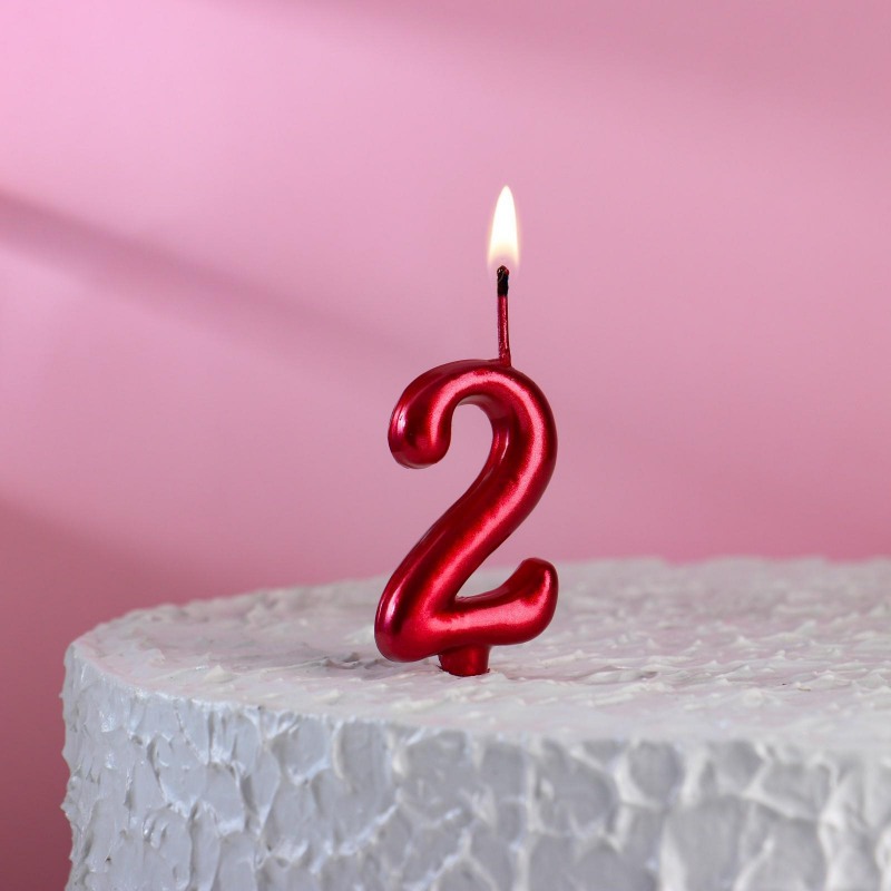 Свеча в торт цифра "2", рубиновый, шт