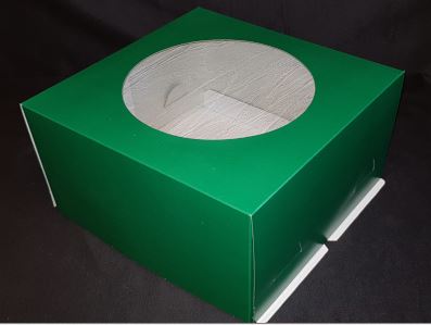 Коробка для торта С КРУГЛЫМ ОКНОМ 30*30*19 см Темно-зеленая, на -4кг