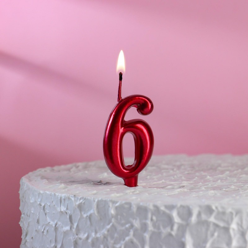 Свеча в торт цифра "6", рубиновый, шт
