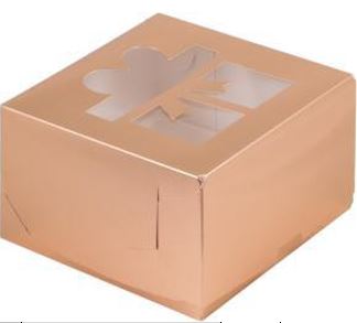 Коробка для 4 капкейков С ОКНОМ "Подарок" Золото, 160*160*100мм, шт