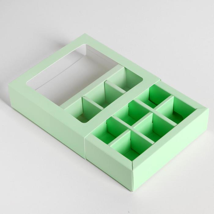 Коробка для 9 конфет с окном, Мята, 145*145*33мм, шт